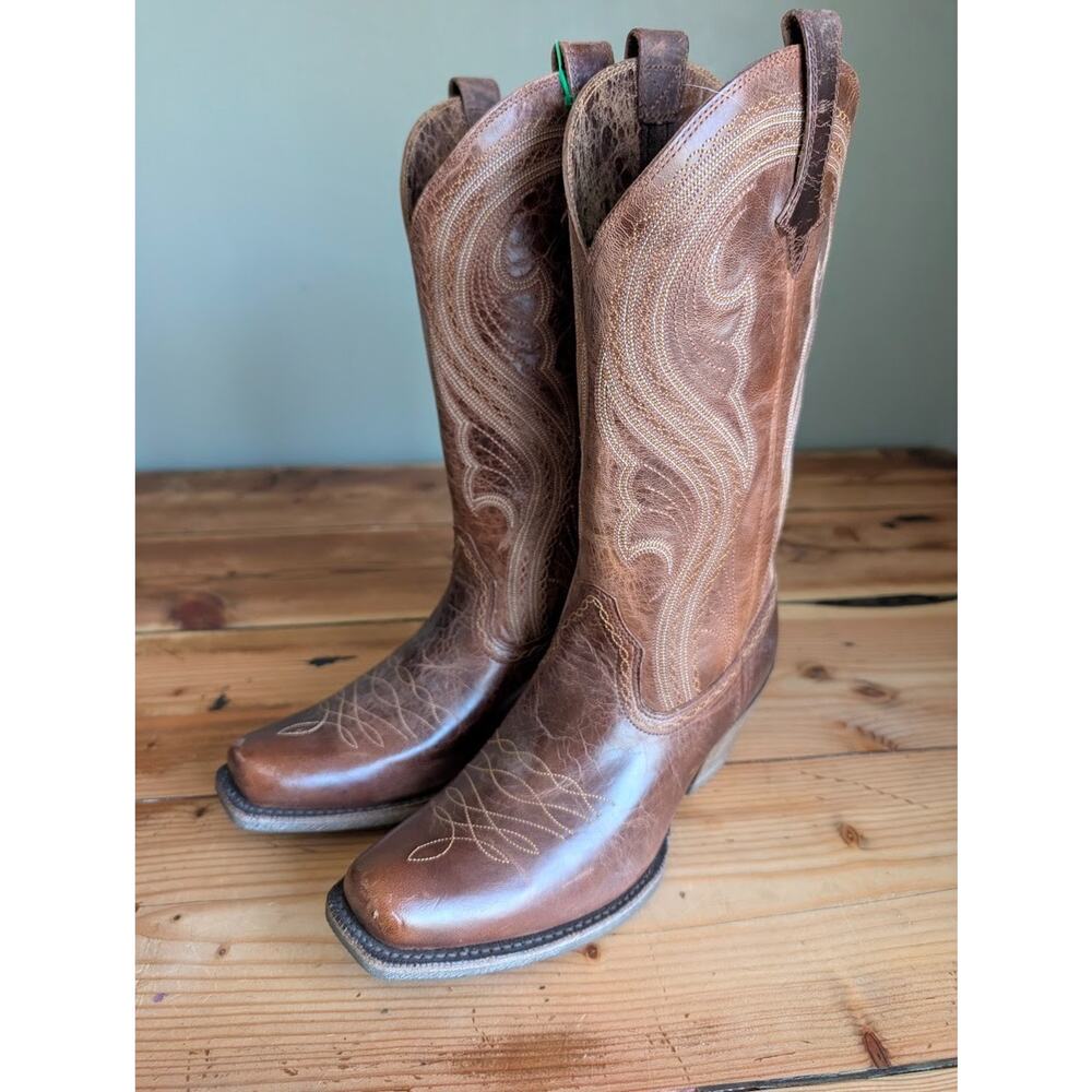 NWT Ariat Lively Womens Sz 9.5 B Sassy Brown Leather Cowboy Square Toe - Picture 2 of 5